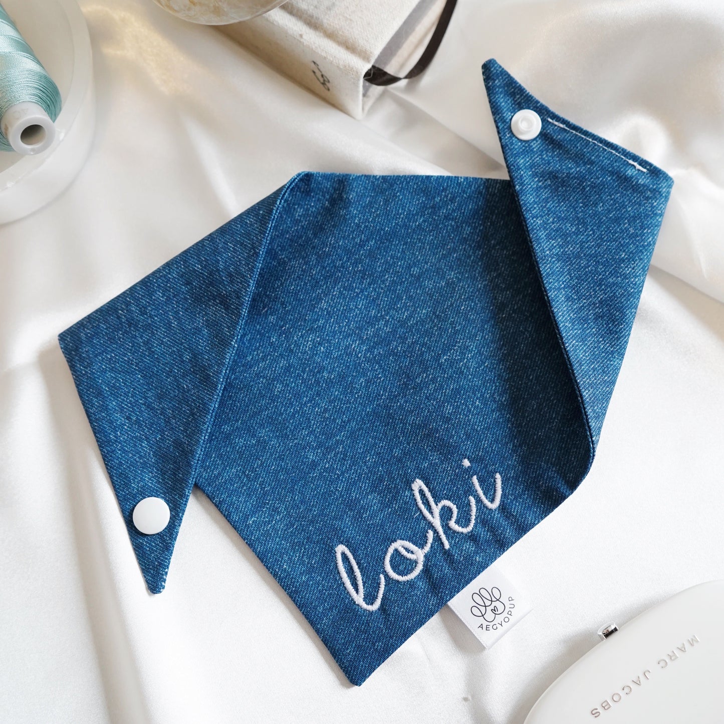 Embroidery Dark Denim Name Bandana