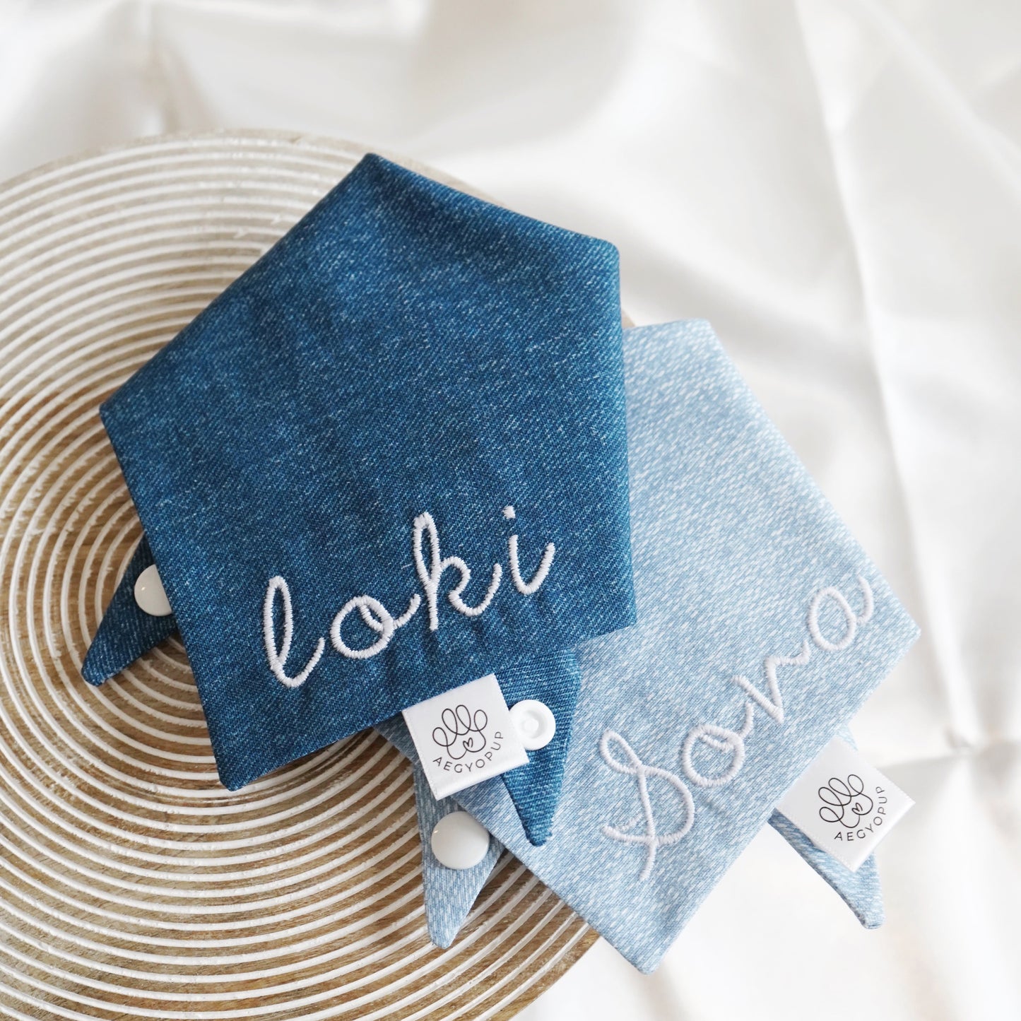 Embroidery Dark Denim Name Bandana
