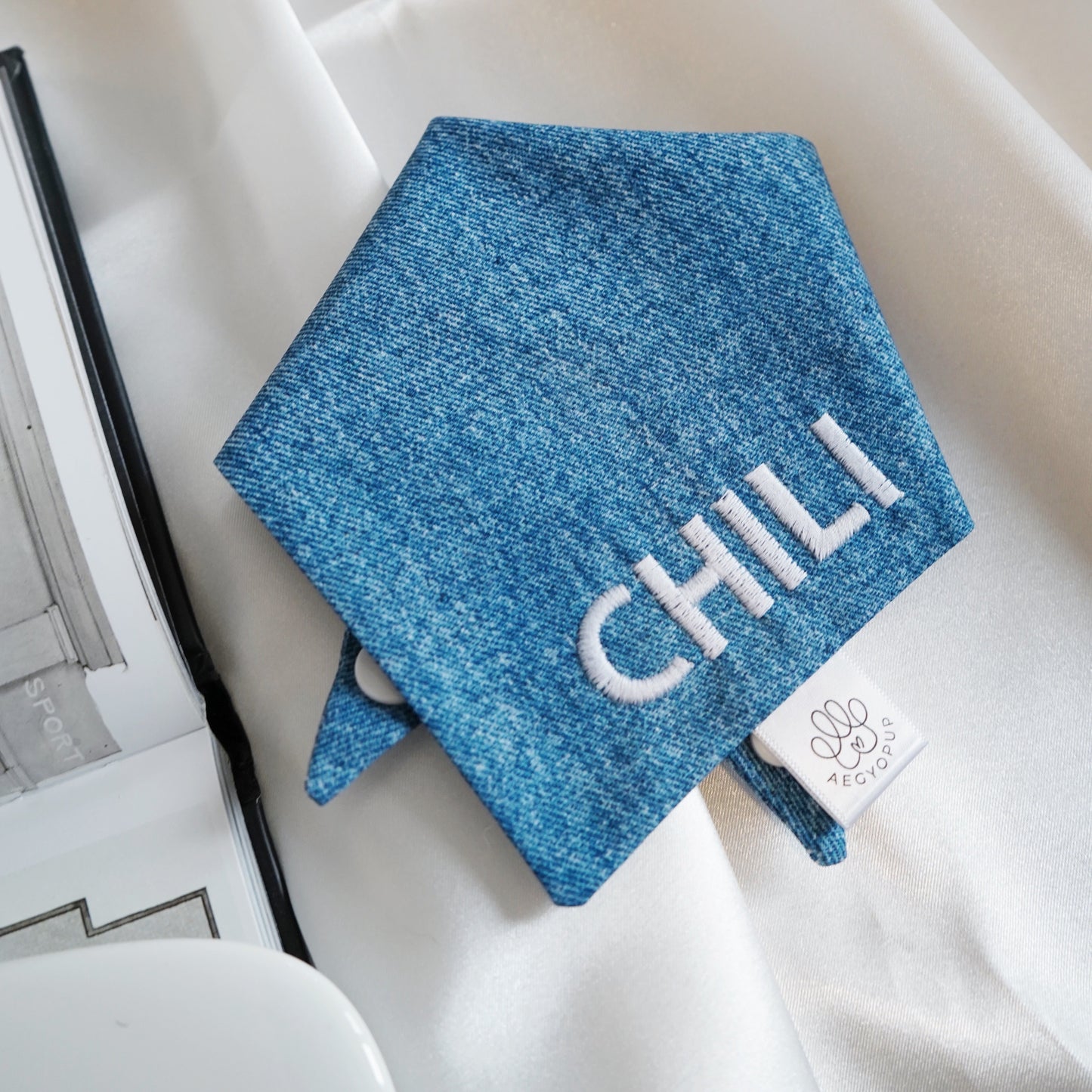 Embroidery Medium Denim Name Bandana