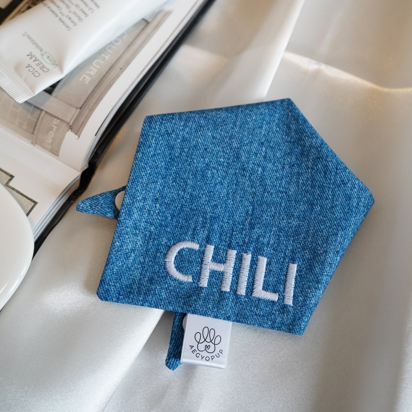 Embroidery Medium Denim Name Bandana