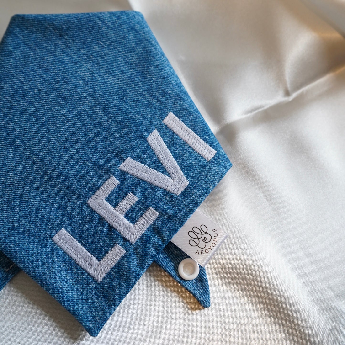 Embroidery Medium Denim Name Bandana