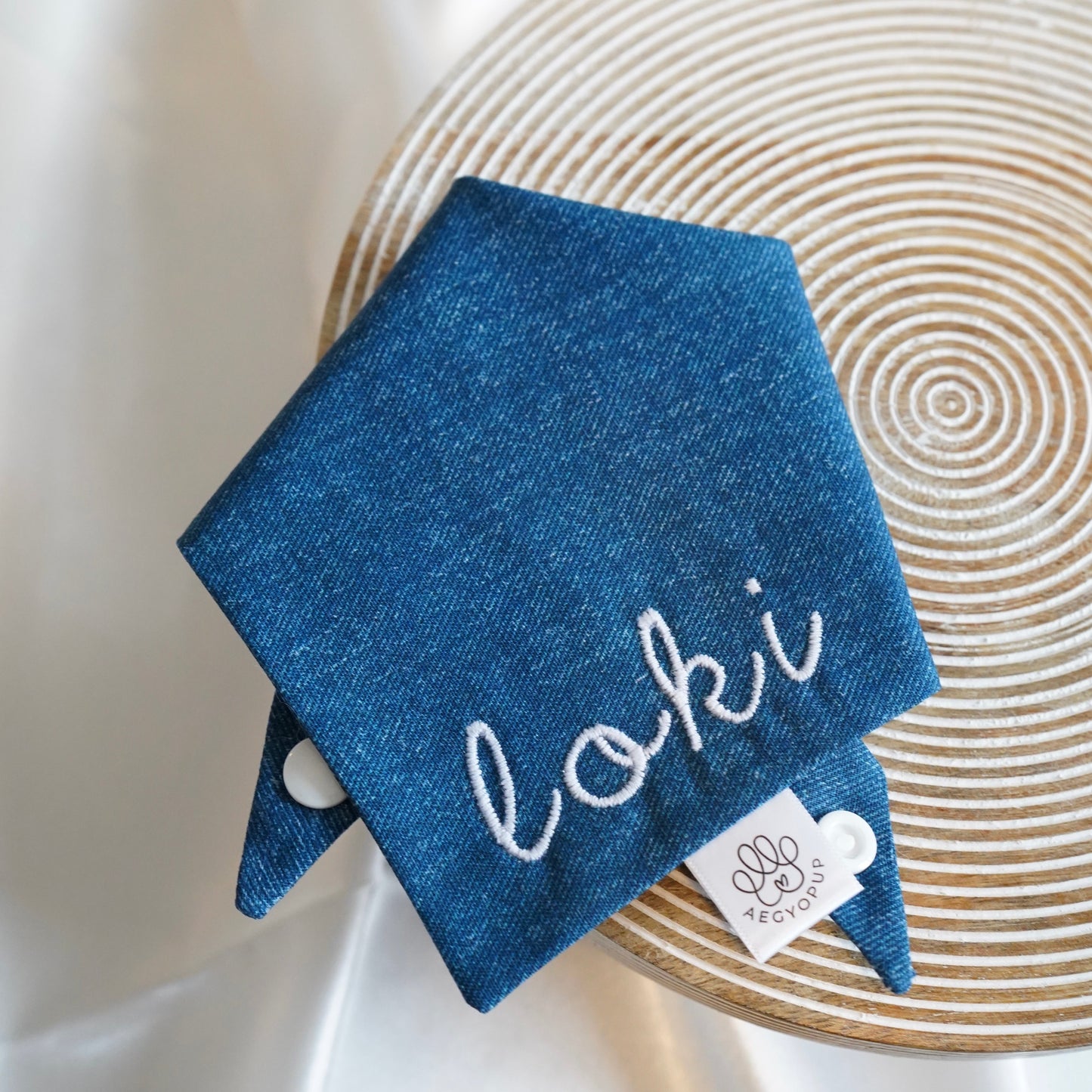 Embroidery Dark Denim Name Bandana