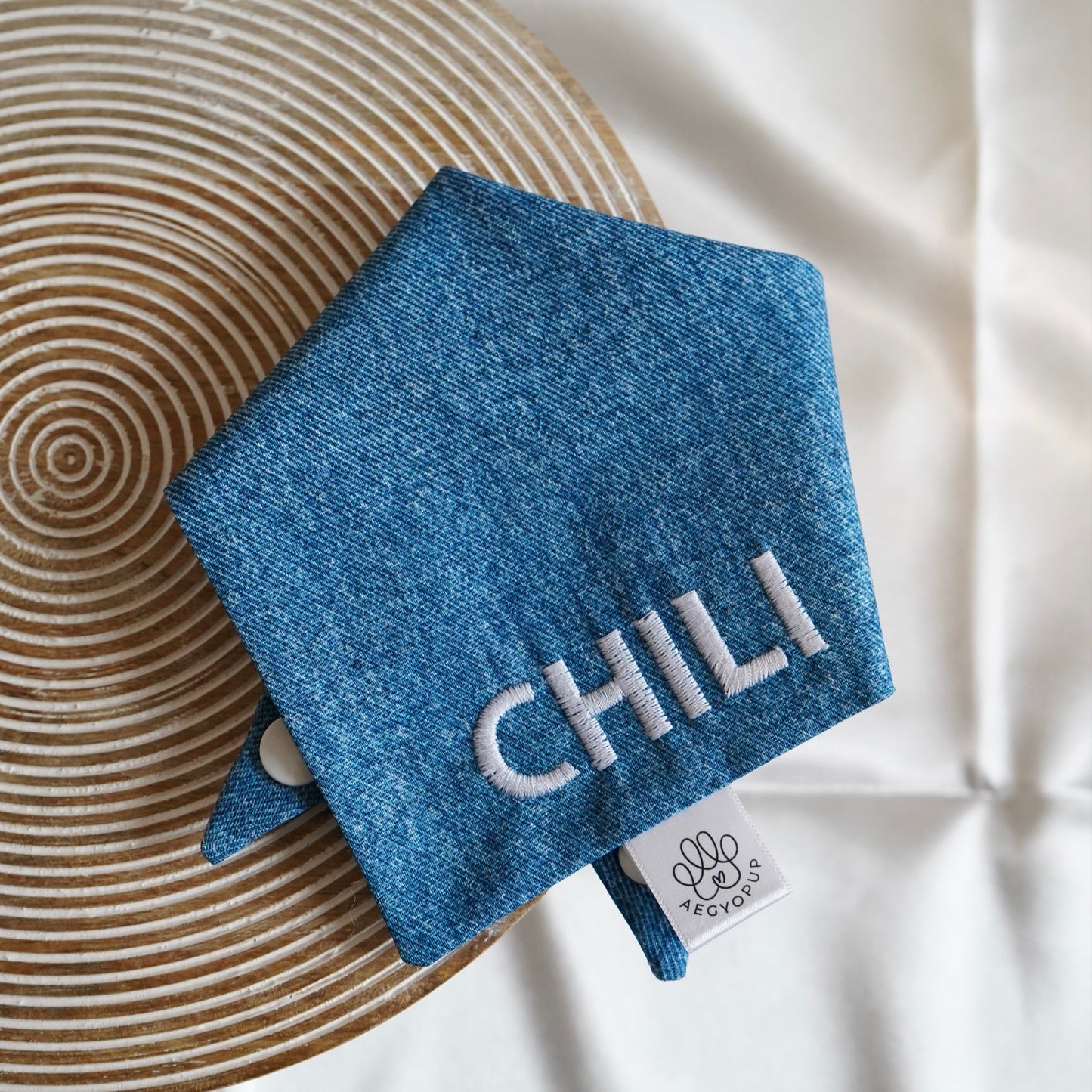 Embroidery Medium Denim Name Bandana