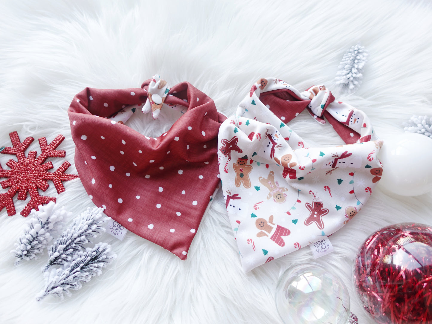 Christmas Red Dots with Snowman & Gingerbread Man Bandana