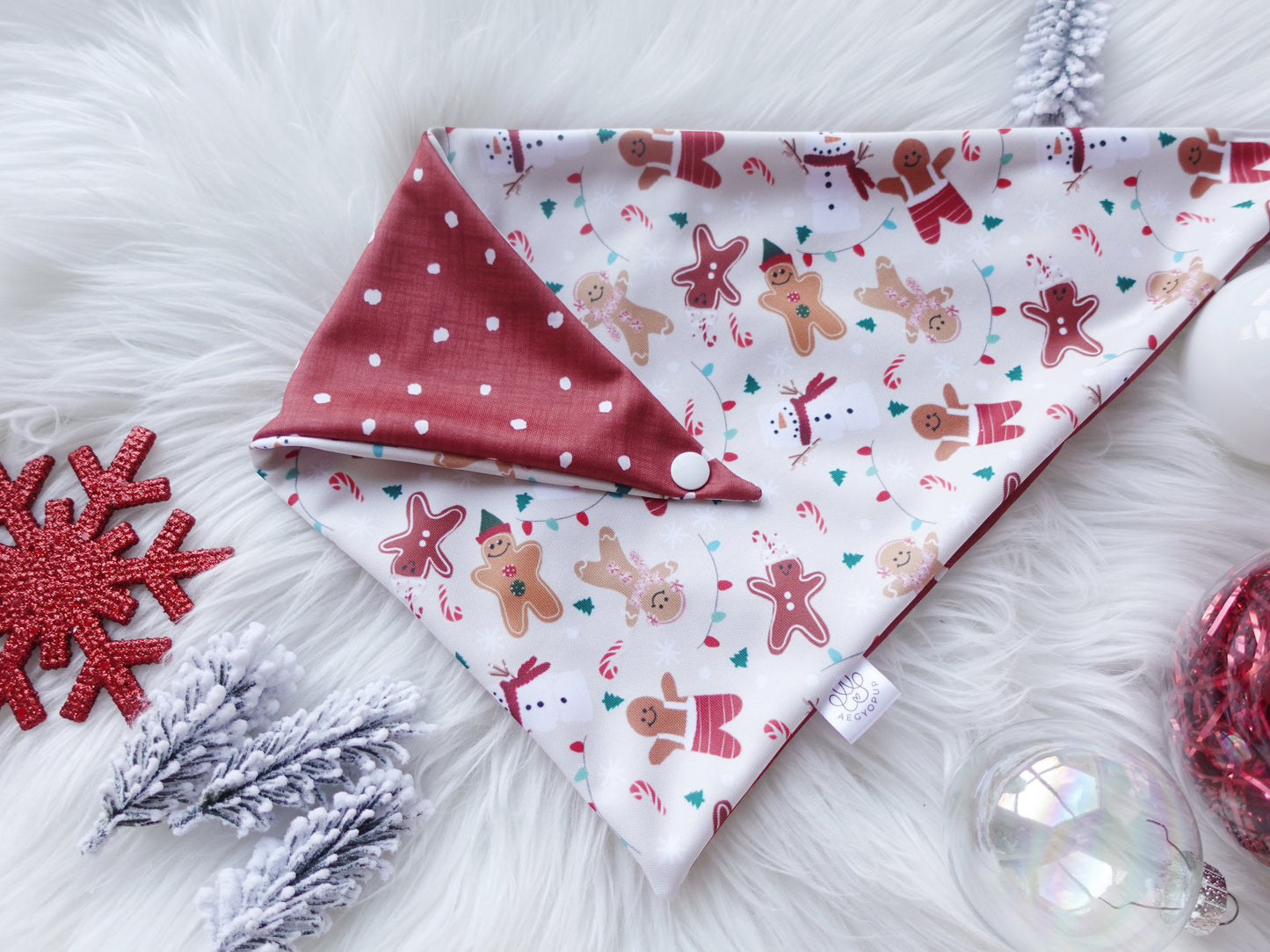 Christmas Red Dots with Snowman & Gingerbread Man Bandana