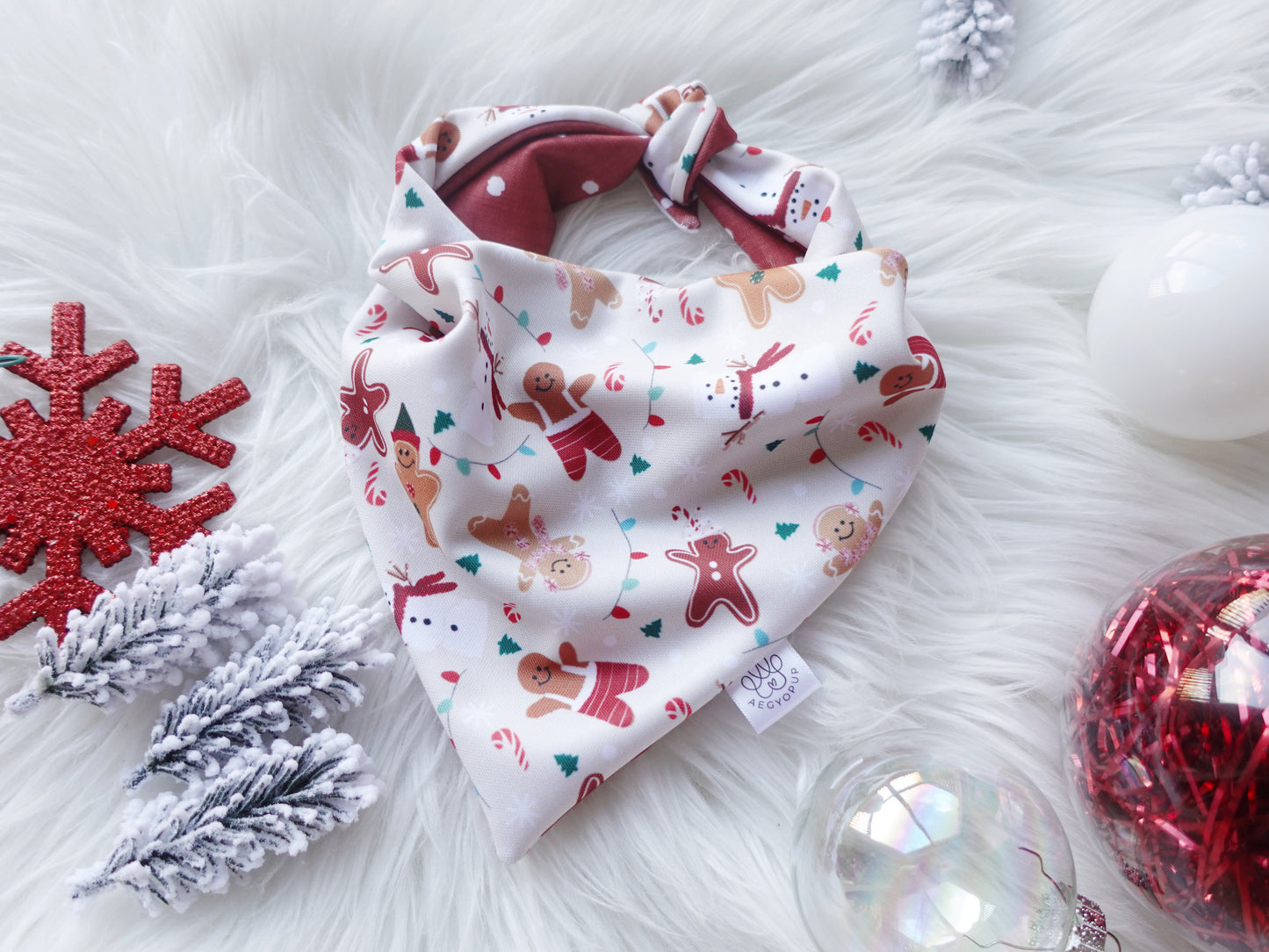 Christmas Red Dots with Snowman & Gingerbread Man Bandana