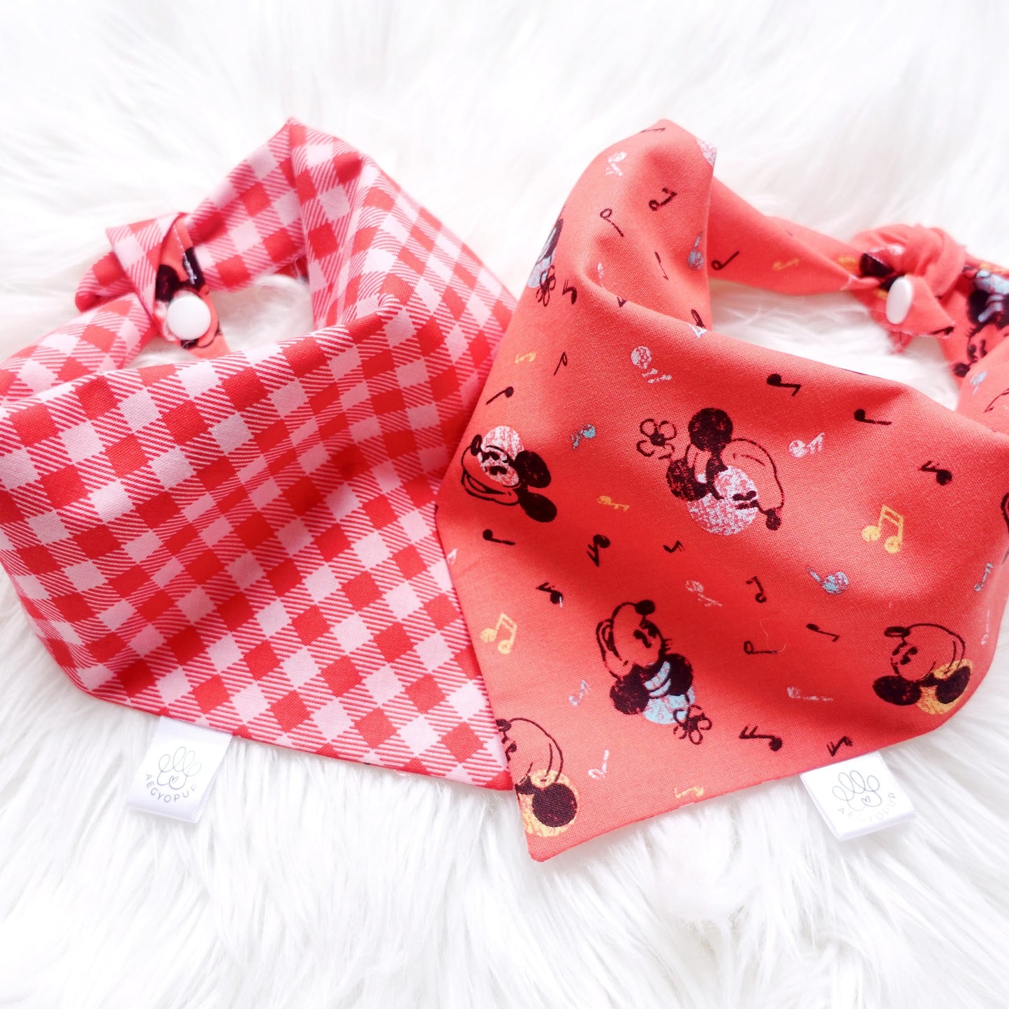 Micky and Minnie Mouse with Checkered Print Bandana