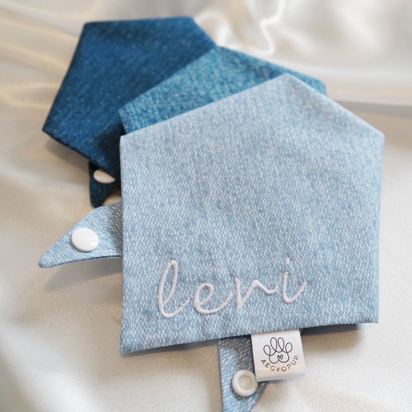 Embroidery Light Denim Name Bandana