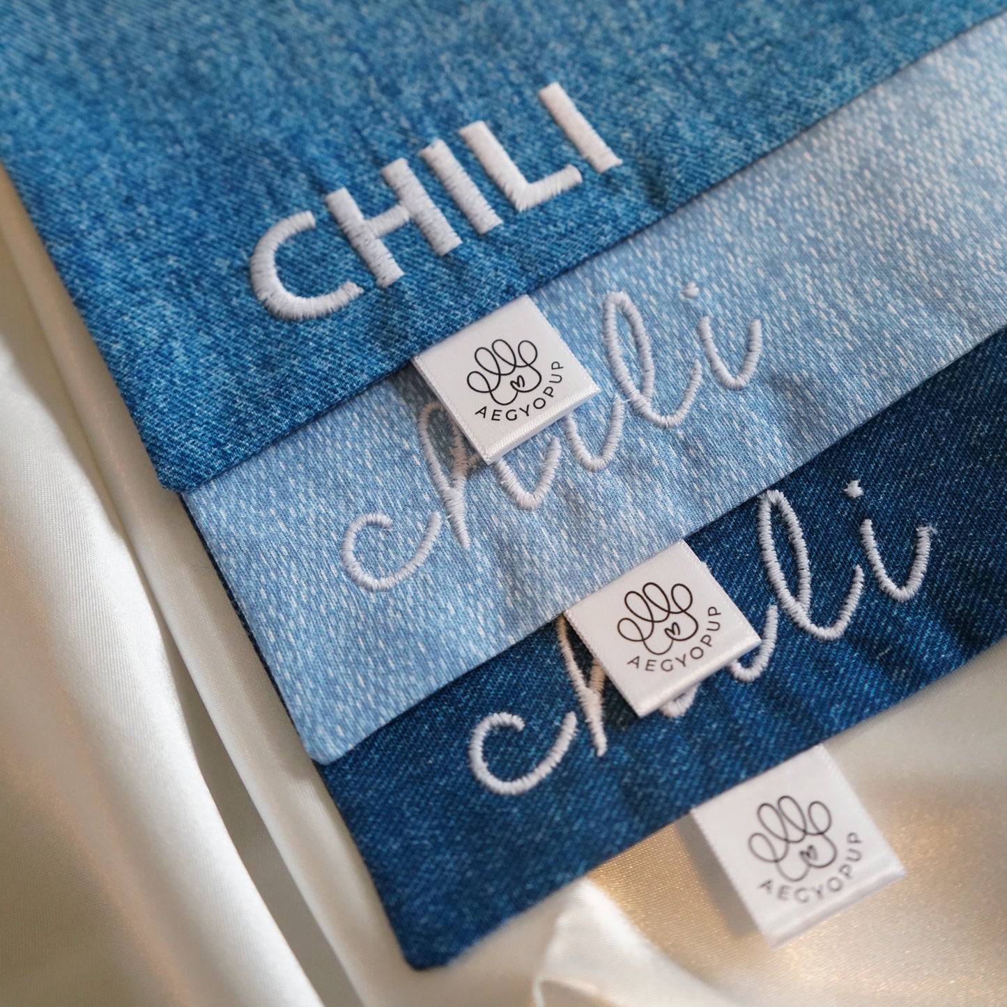 Embroidery Light Denim Name Bandana