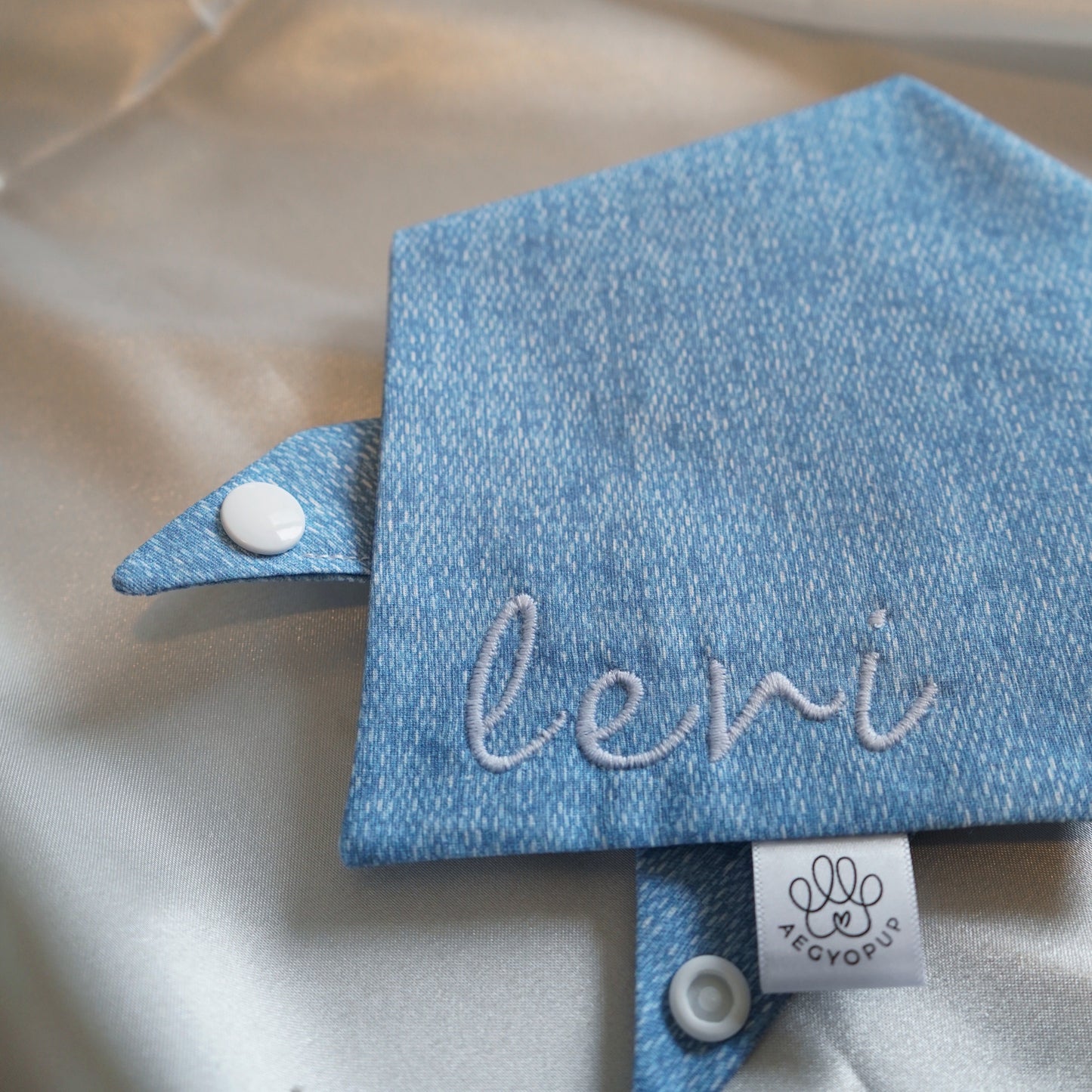 Embroidery Light Denim Name Bandana