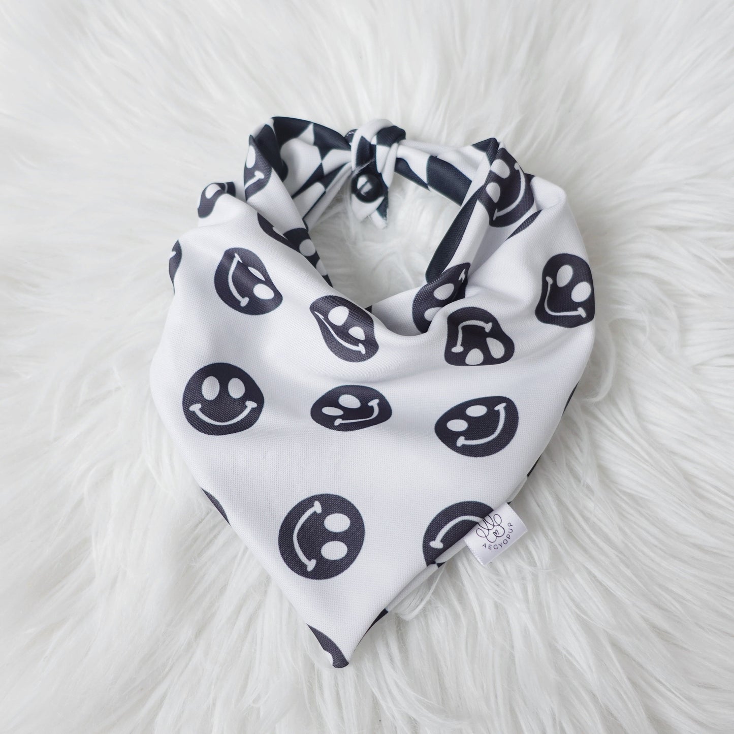 Black Smiley Face and Wavy Checkered Bandana