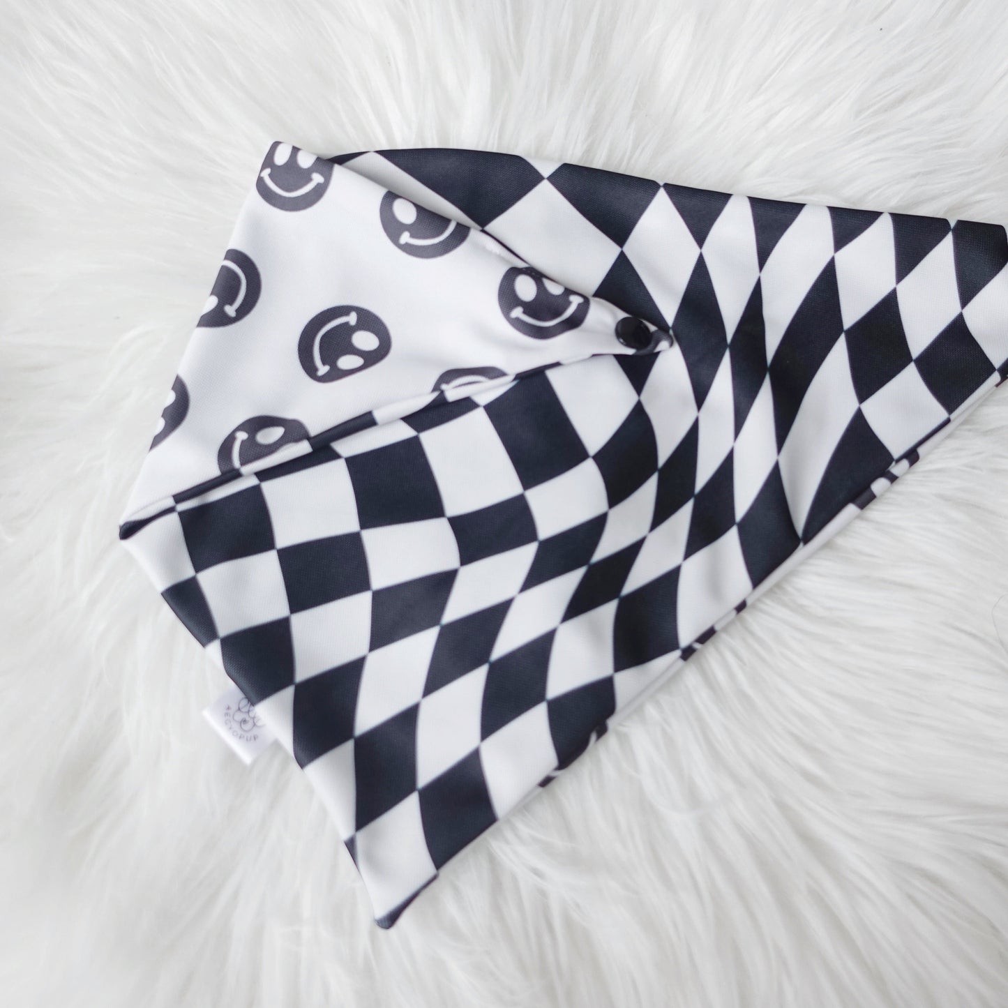 Black Smiley Face and Wavy Checkered Bandana