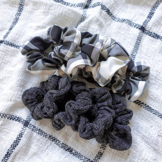 Grey Knit or Black/White Plaid Scrunchie